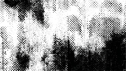 Grunge texture with black and white halftone dots and smudges  abstract background