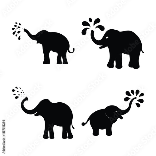 Playful elephant silhouettes spraying water from their trunks, creating a fun and whimsical design element
