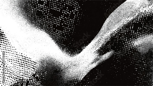 Halftone dots pattern with gradient transitions and smooth curves in black and white