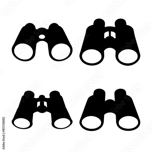 Set of four black silhouette binocular icons for observation and adventure related designs