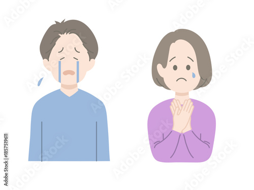 悲しい顔の男女　ポーズ　表情