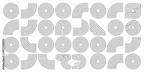 Optical illusion pattern with repeating curved lines and abstract letterforms