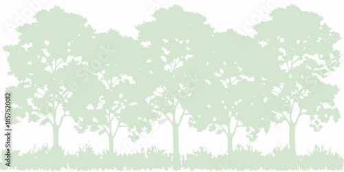 A gentle silhouette of trees and grass in a soft pale green hue