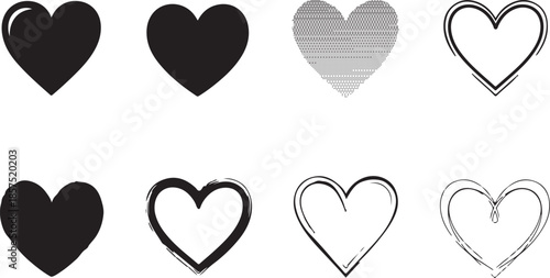 A collection of hand drawn hearts in various styles and designs, perfect for expressing love and affection in any project