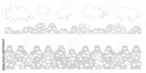 Simple illustration of bushes and shrubbery in a gray and white tone