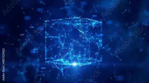 Big Data Visualization Network on Blue Futuristic Background with Digital Connection and Technology Concept. Animation 4K. 3D rendering