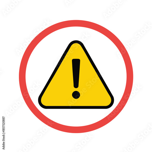 A round, red border surrounds a yellow triangle with a black exclamation mark