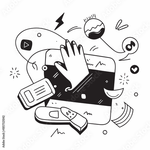 Hand interacting with digital devices