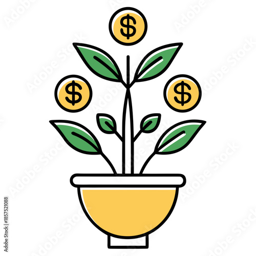 Plant with coins growing