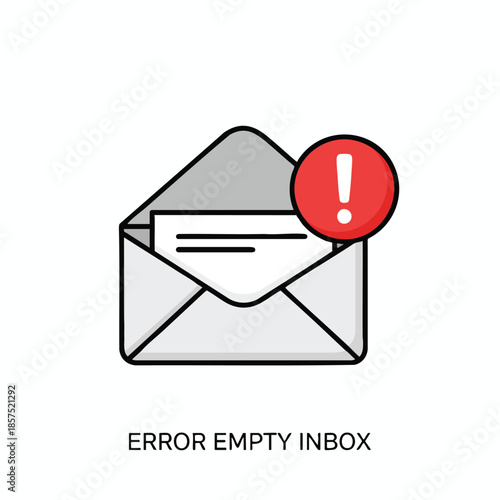 A flat-design illustration of an open envelope, exclamation point, with "Error Empty Inbox