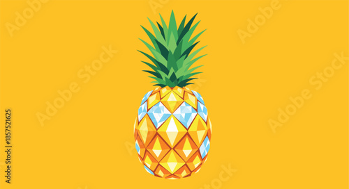 Creative diamond pineapple on yellow background. Luxury gold gemstone fruit vector illustration. Geometric crystal summer art.