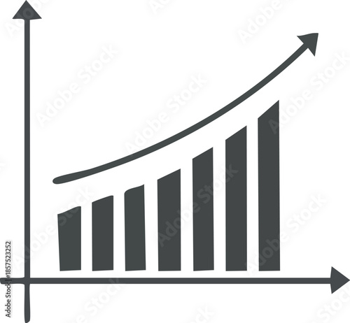 Graph representing upward trend of growth and success with increasing bars and arrow