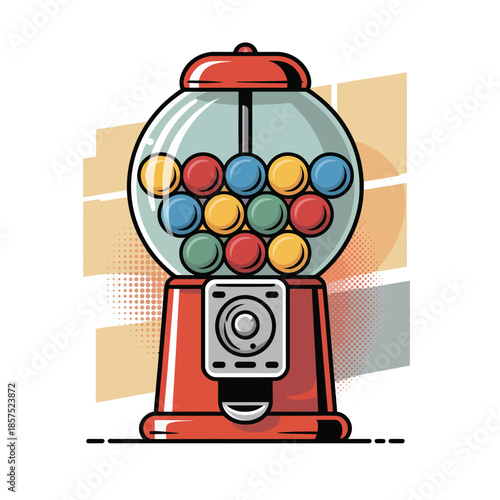 A classic retro gumball machine illustration filled with vibrant colorful candies