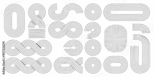 Abstract arrangement of parallel lines forming various curved and linear shapes