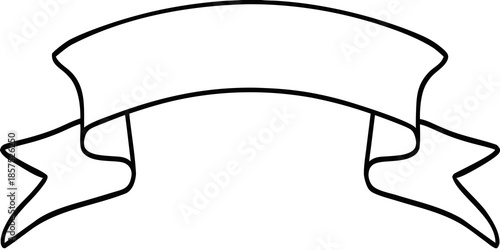 A simple black and white illustration of a decorative ribbon banner