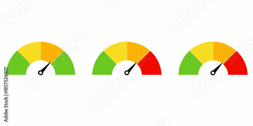 Three gauge indicators showing different levels of performance or status
