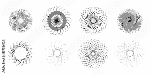 Abstract spiral patterns in grayscale a collection of circular design elements