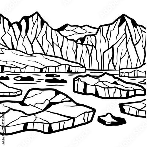 Outlined glacier landscape with mountain