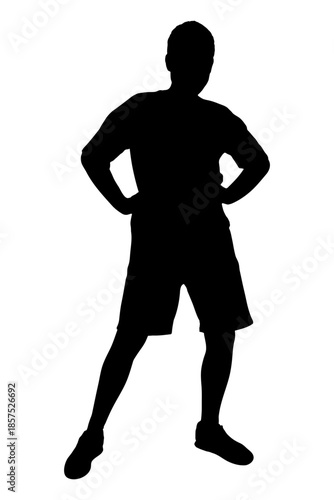 Man silhouette standing with hands on hips pose. Vector illustration
