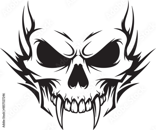 Fierce devil skull with sharp teeth and horns on white background, perfect for designs needing an edgy, bold statement