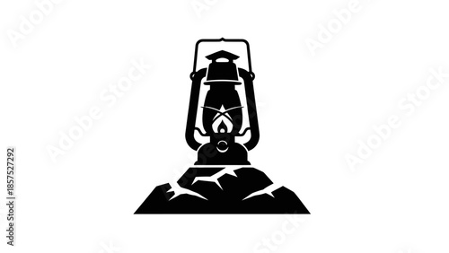Vintage Kerosene Lantern Silhouette on Cracked Surface.