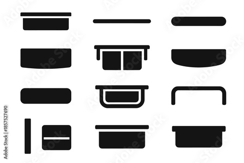 Edge tile contour desk under arc drawer icon storage compact vector front