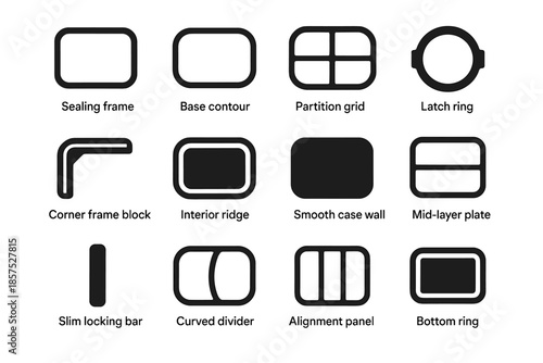 Smooth slim sealing lunchbox vector contour bottom icon curved set block case