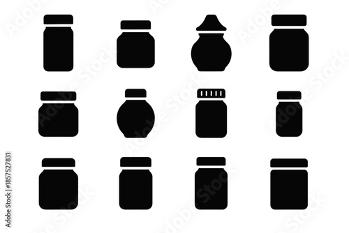 Ribbed smooth taper jar frame vector modern short rim icon lid spice