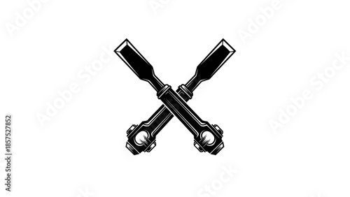 Crossed Wood Chisel Tools Engraved Style Illustration.