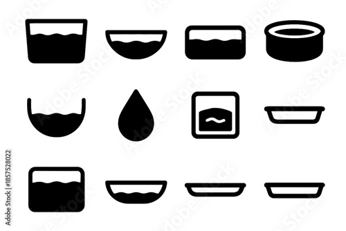 Cup reservoir icon piece plate slab water shallow outline vector narrow icons