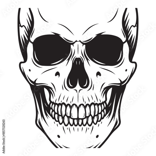 Fierce devil skull with sharp teeth and horns on white background, perfect for designs needing an edgy, bold statement