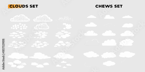 Variety of white cloud illustrations in different shapes and sizes displayed