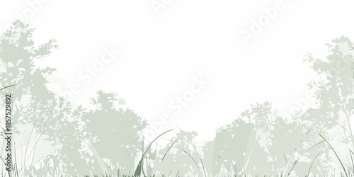 Minimalist landscape featuring a silhouette of trees and grassy fields