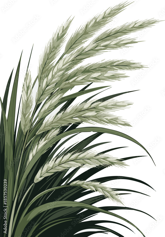 Fototapeta premium Create a Close up of ornamental grass swaying in the wind vector art with white background..