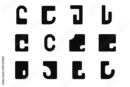 Hook bracket grid narrow arc mount patch slab set vector icon clamp