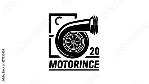 Monochrome Turbocharger Logo with Motorince Text and Number 20.