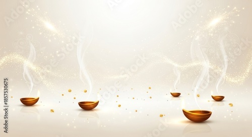 Oil lamps emit smoke and sparks on a light, reflective surface.