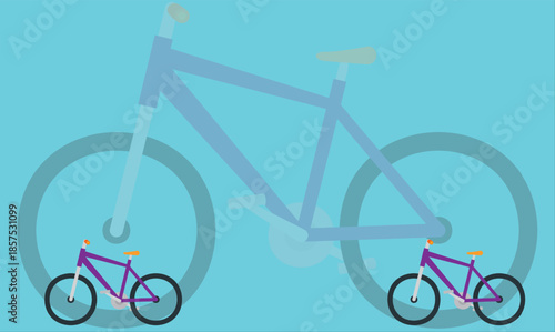 small and big bicycle on abstract blue background