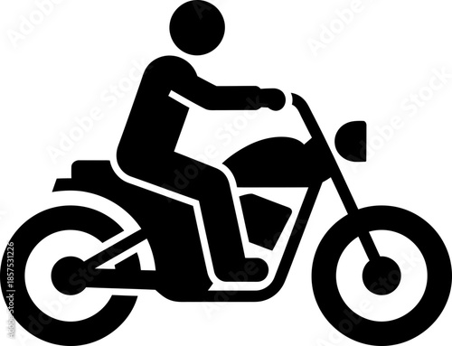 Man driving a motorcycle on a white background. Trip, journey, travel and transport concept. Simple black silhouette. Vector icon for website, application
