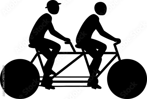 Two men riding tandem bicycle. Friendship and partnership concept. Flat style vector illustraton for teamwork, leisure ride, healthy lifestyle