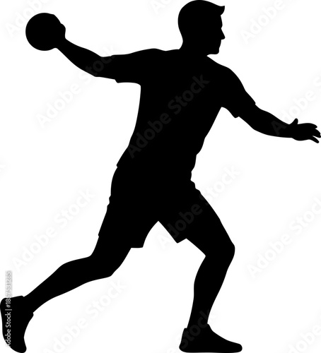 Man throwing a ball or shot put in silhouette. Sports competition action profile. Vector illustration for icon, symbol, graphic design