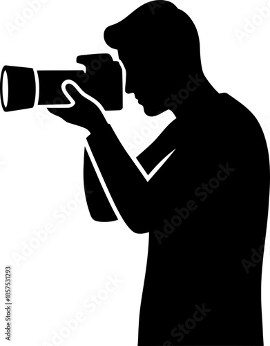 Man photographer silhouette with camera. Photography, capture, event concept. Vector illustration for icon, logo, brand, sign