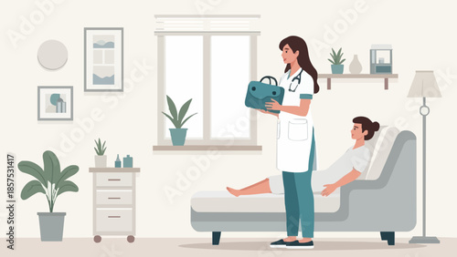 Nurse Providing Home Care to Patient – Professional Healthcare Vector Illustration