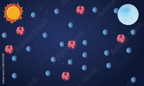 small and big planet in solar system near sun present