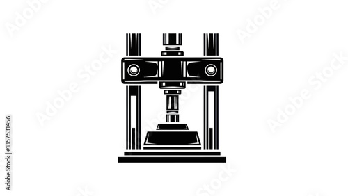 Industrial Hydraulic Press Machine Black and White Icon Illustration.