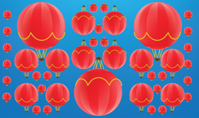Fotobehang Luchtballon Diverse luchtballonnen op blauwe achtergrond  © Learn