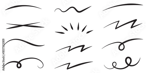 Squiggle brush scribble underline. Marker pen emphasis highlight swoosh stroke. Vector swoosh brush underline set for accent, marker emphasis squiggle element. Vector illustration