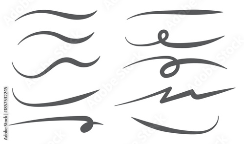 Swooshes text tails for baseball design. Sports swash underline shapes set in retro style. Swish typography font elements for athletics, baseball, football decoration. Black swirl vector line