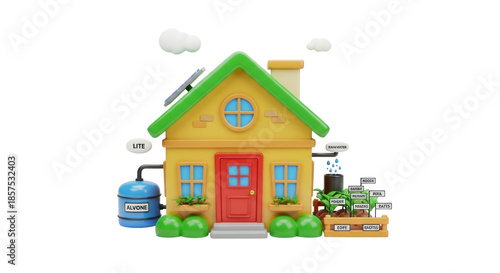 Eco-friendly House with Solar Panel, Rainwater Harvesting, and Vegetable Garden
