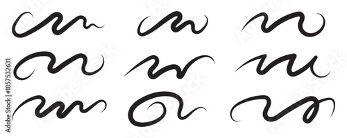 Swoosh and swash tails collection. Swooshes text tail for baseball design. Sports swash underline shapes set in retro style. Vector isolated on white background.